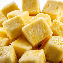 Fresh pineapple chunks isolated on white background
