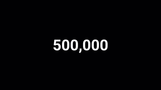  Number counter animation  from 0 to 500000 on a transparent background  with alpha channel,
Counting number animation