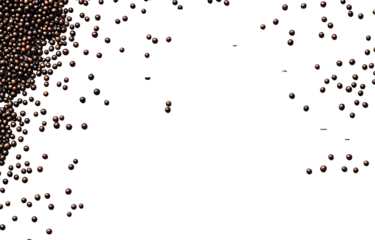 Dark brown beads cascading against transparent background