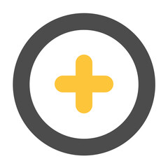 Fototapeta premium A Cheerful Yellow Plus Sign Radiating Positivity And Hope Within A Simple Dark Gray Circle Signifying Addition, Growth, Or New Beginnings With A Clean Minimalist Design