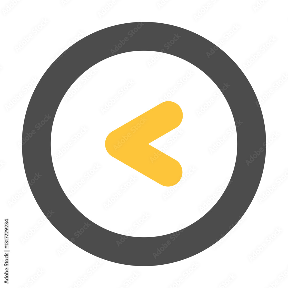 Poster a cheerful yellow arrow pointing left, symbolizing a return or previous step, within a simple circul