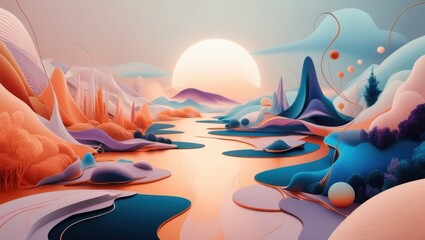 Obraz premium Dreamlike 3D landscape with vibrant colors and soft textures.