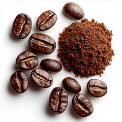 Ground coffee with beans isolated on white background
