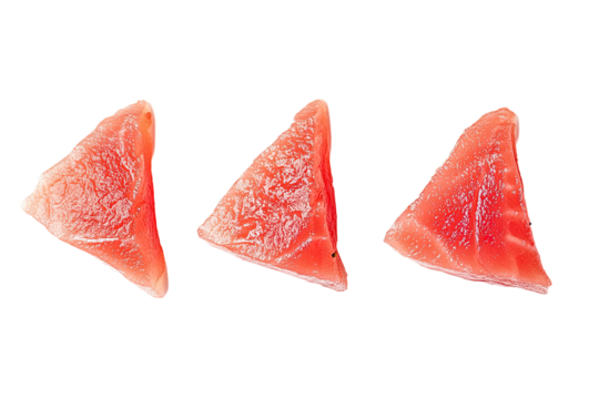 Fresh tuna slices, triangular, isolated on transparent background