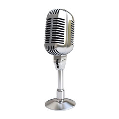 Silver microphone with a black cord on transparent background