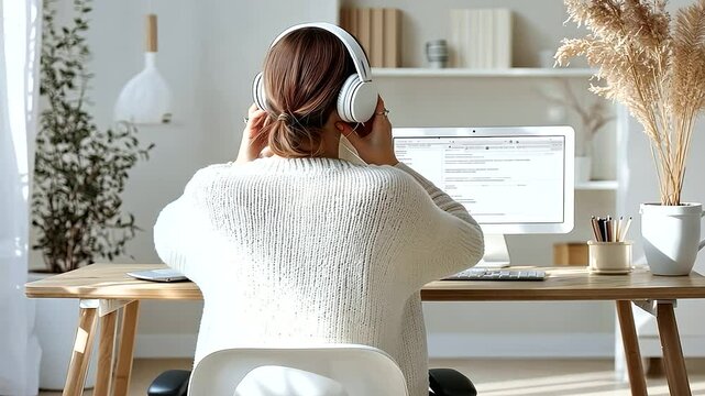 Freelancer filing LLC documents from home office with headphones