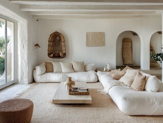 A cozy living room showcasing a bohemian chic interior design