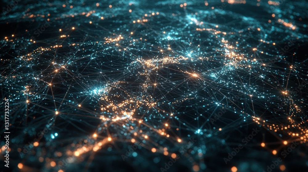 Poster abstract network connection, glowing nodes and lines. (1)