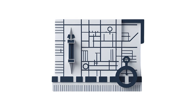 Abstract Architectural Blueprint with Compass and Scale Ruler