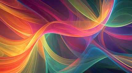 Wall murals Glowing fractal waves with multicolored geometric shapes , pattern, phosphorescent. Phosphorescent Waves. Illustration
