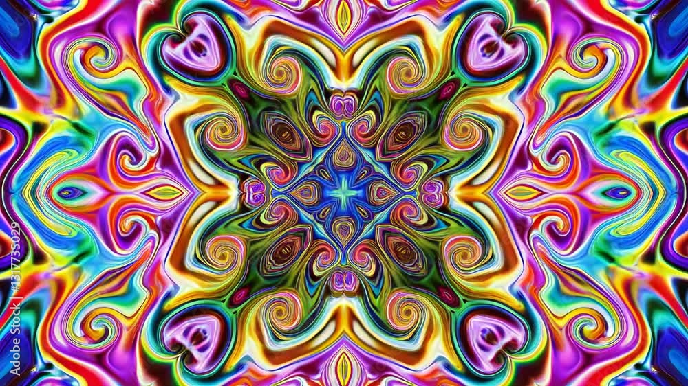 Poster psychedelic abstract background with colorful swirling patterns and vivid trippy effects. generative