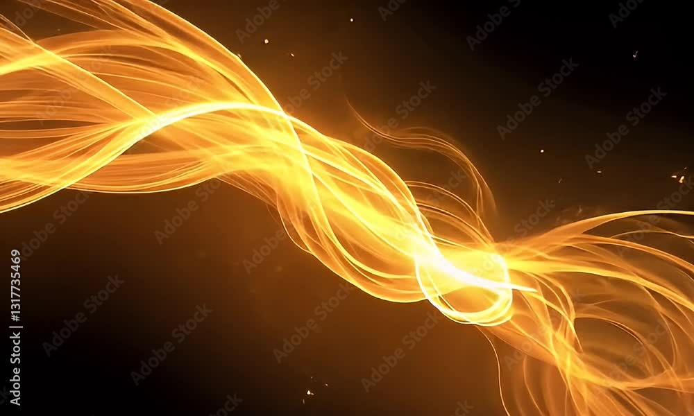 Poster abstract golden light trails flowing with swirls in dynamic motion on dark background