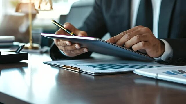 Lawyer Discussing LLC Advantages with Charts in Modern Office