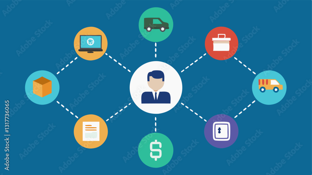 Poster stakeholder collaboration multiple icons representing different stakeholders manufacturers shippers 