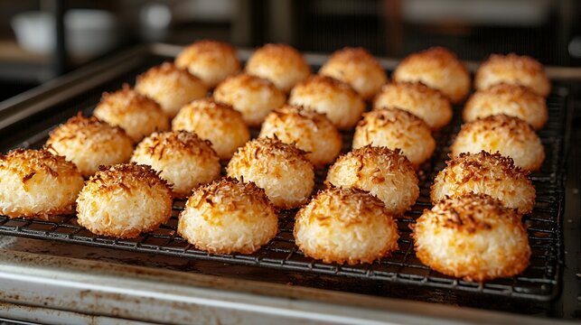 Coconut macarons cooling on wire rack
