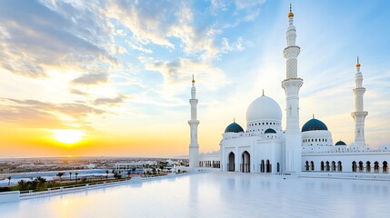 Naklejka premium Stunning Sunrise over Grand Mosque Breathtaking Architectural Landscape in the UAE