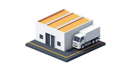 Logistics and Distribution Center with Truck: A Modern Industrial Illustration for Business and