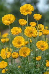 Fototapeta premium Bright yellow flowers blooming in a sunny garden create a cheerful and vibrant atmosphere during summer