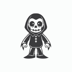 Fototapeta premium fun cartoon character death with scythe. fun cute grim reaper hold scythe cartoon character isolated vector illustration