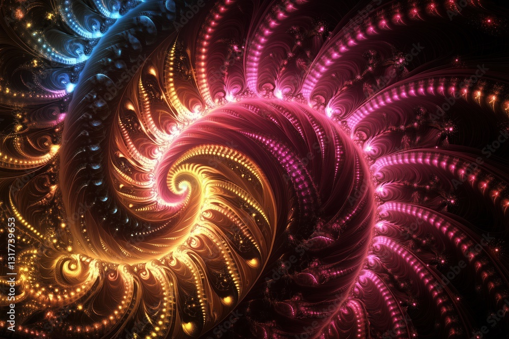 Poster golden ratio rotating spirals creating colorful dynamic swirls