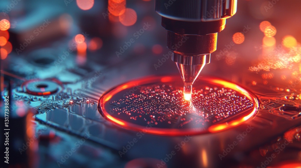 Poster close-up of precision machining a microchip.