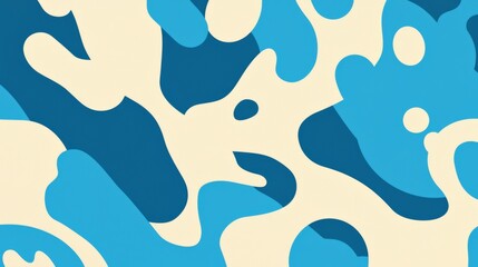 A seamless pattern of blue water with white giraffe-like spots forming abstract shapes and lines. 