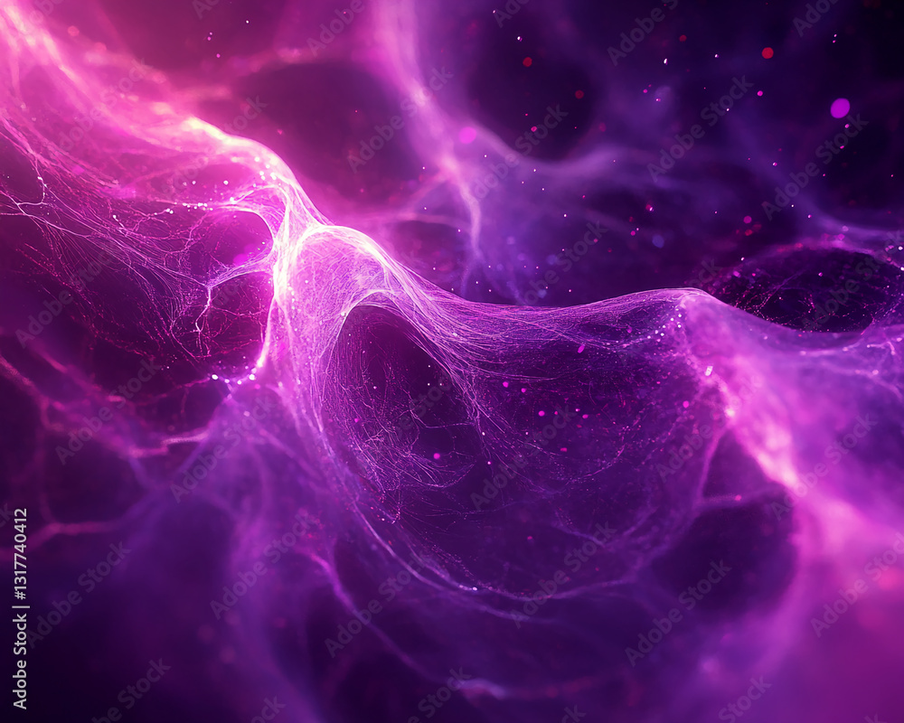 Poster Abstract image of purple and pink flowing textures, creating a dynamic and ethereal visual, representative of energy, movement, and cosmic concepts