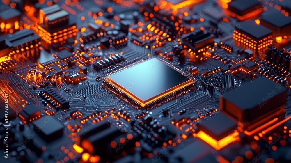 Poster close-up of a glowing central processing unit on a circuit board.