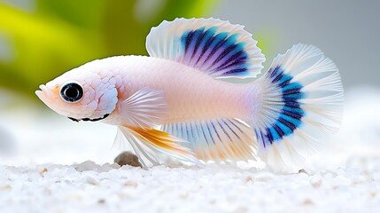Fototapeta premium Exquisite Halfmoon Betta Fish Elegant White and Blue Aquatic Life Aquarium Pet