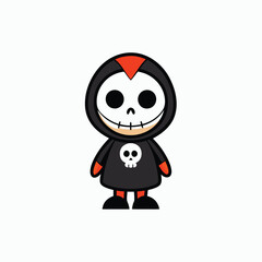 Cute lady death logo for sale. Halloween Grim Reaper Skeleton Cartoon Character With A Scythe Vector Illustration