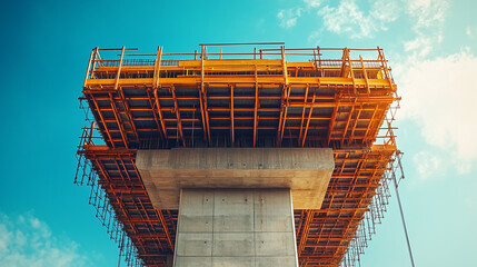 bridge under construction in scaffolding