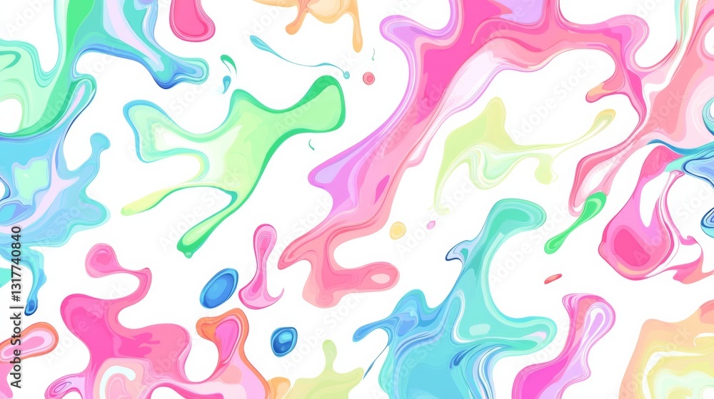 Poster a seamless pattern of pastel-colored abstract shapes resembling playful splashes on a white backgrou
