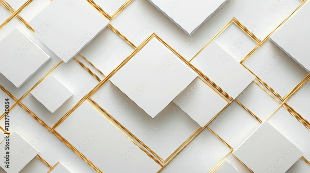 Poster modern gold and light grey square overlapped pattern on background with shadow. white background. mi