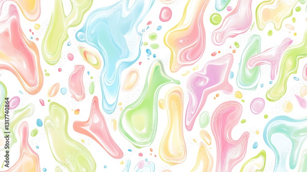 Poster a seamless pattern of pastel-colored abstract shapes resembling playful splashes on a white backgrou