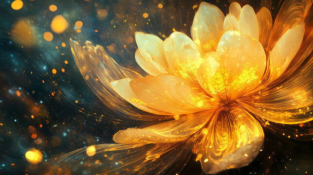 Golden floral whispers dancing in the ethereal realm abstract art captivating visuals enigmatic environment dreamlike viewpoint nature's intricate beauty. Luminous Whispers. Illustration