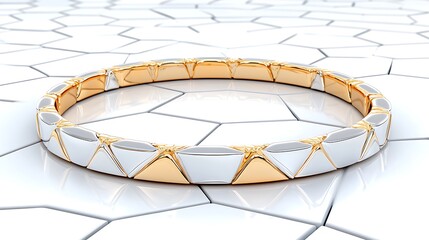Elegant Two Tone Gold and Silver Geometric Bracelet on White Hexagon Background