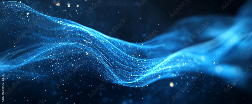 Aufkleber abstract blue wave with glittering particles, creating a dynamic and elegant design, ideal for backg