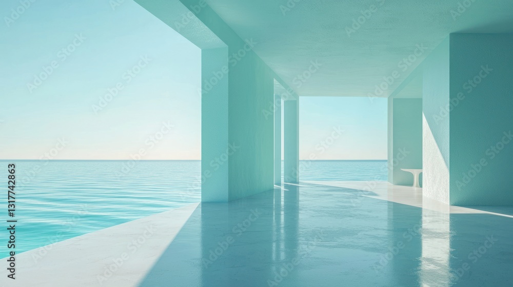 Poster minimalist ocean view architecture.