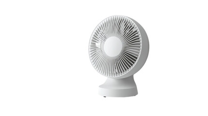 A white oscillating table fan on a white background --ar 16:9