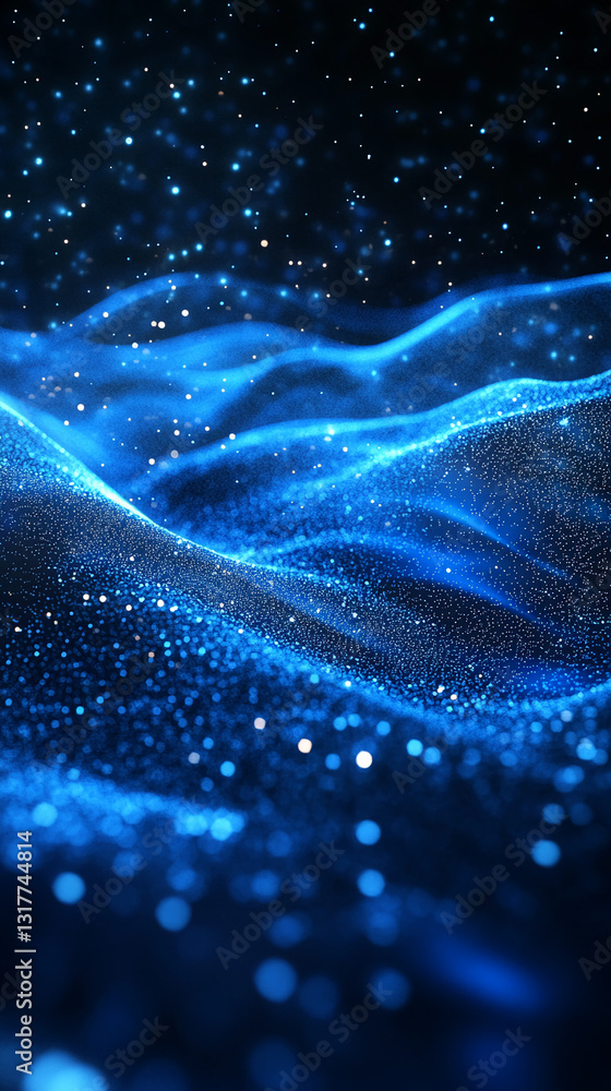 Aufkleber Abstract blue particles form wavy texture, creating a dynamic and energetic background suitable for technology, music, or cosmic themes