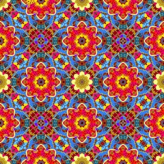 Beautiful seamless ornamental pattern with ethnic motifs. Colorful print for fabric 