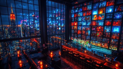 Rooftop bar with city views