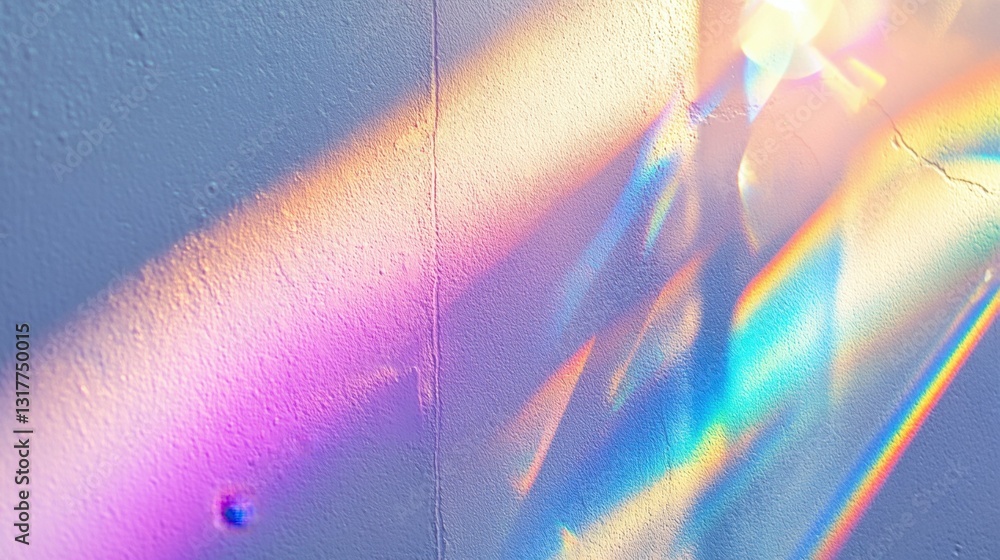 Poster dreamy holographic rainbow light refraction texture overlay with abstract soft bokeh effect on a whi