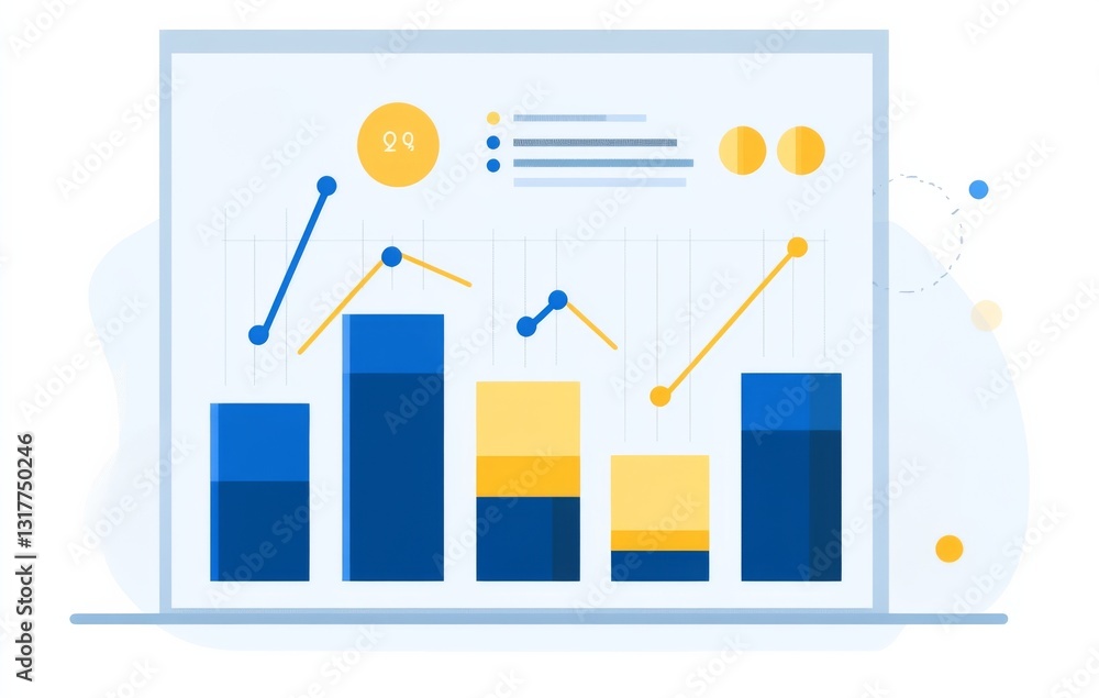 Poster bar graph showing sales data for an online store with blue and yellow bars on a light background