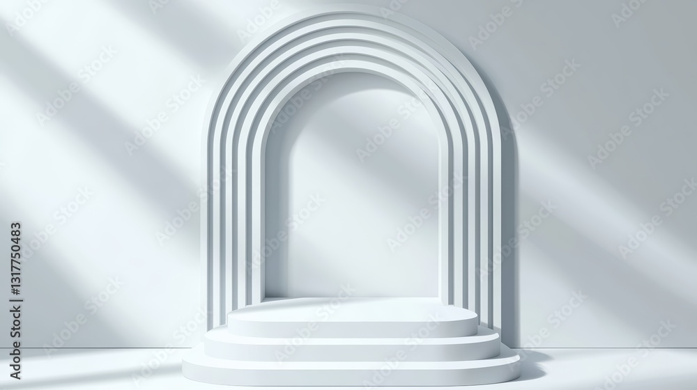 Poster abstract 3d geometric podium with dramatic shadows and soft lighting in minimalist setting