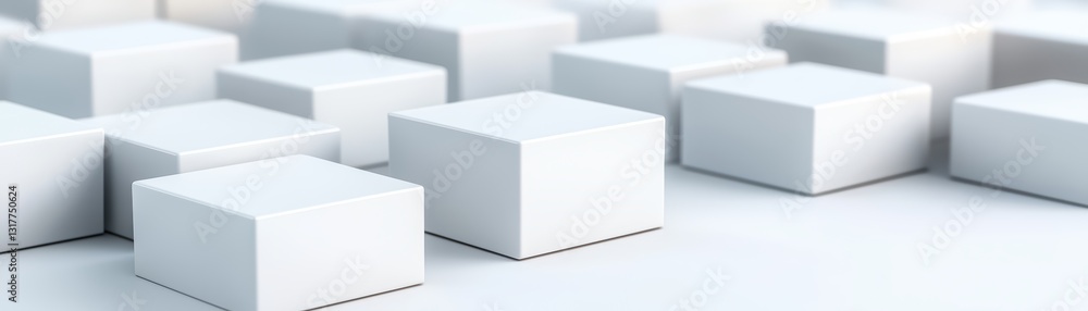 Poster modern 3d office cubes floating in a minimalist workspace representing workflow dynamics