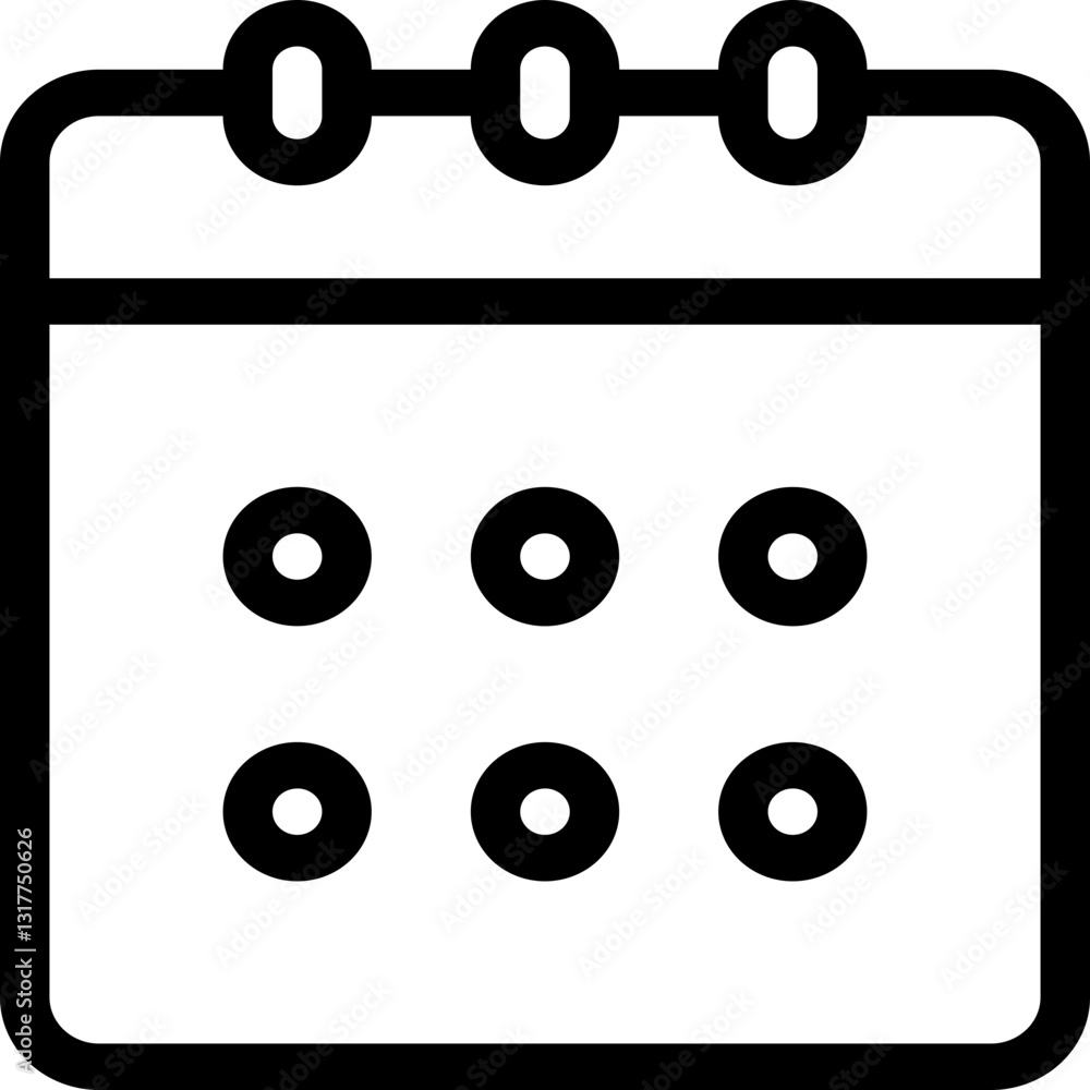 Poster a simple calendar icon representing schedule organization and time management with bold black lines 