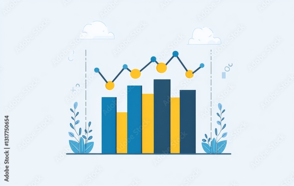 Poster bar graph showing sales data for an online store with blue and yellow bars on a light background