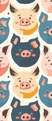 Scandinavian-style pattern of minimalist pig faces, repeating vector elements, complex details, and clean two-color scheme.