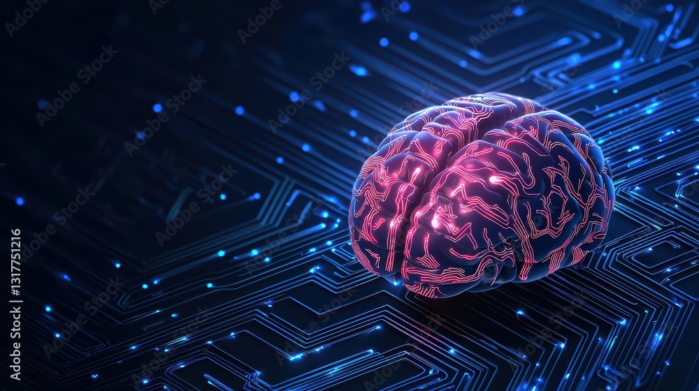 Poster abstract ai concept of a swirling brain with data streams on digital background